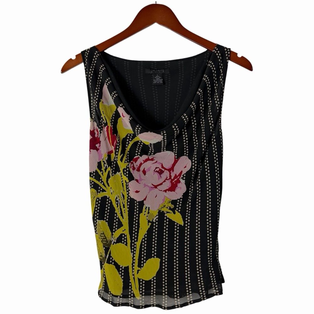 The Limited Collection 100% Silk Cowl Neck Floral Stripe VTG Y2K Blouse Small
